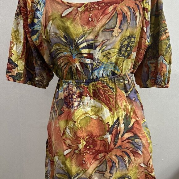 Jams World Women’s Afterglow Hawaiian Palm Tree Floral Peasant Top Sz M - Picture 8 of 16